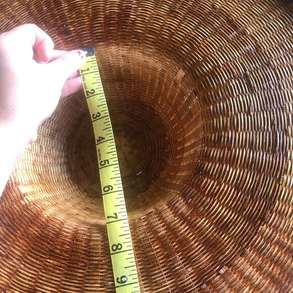 Vintage Handwoven Rattan Wide Brim Conical Sun Hat 5in Boho Basket Weave - Picture 8 of 8